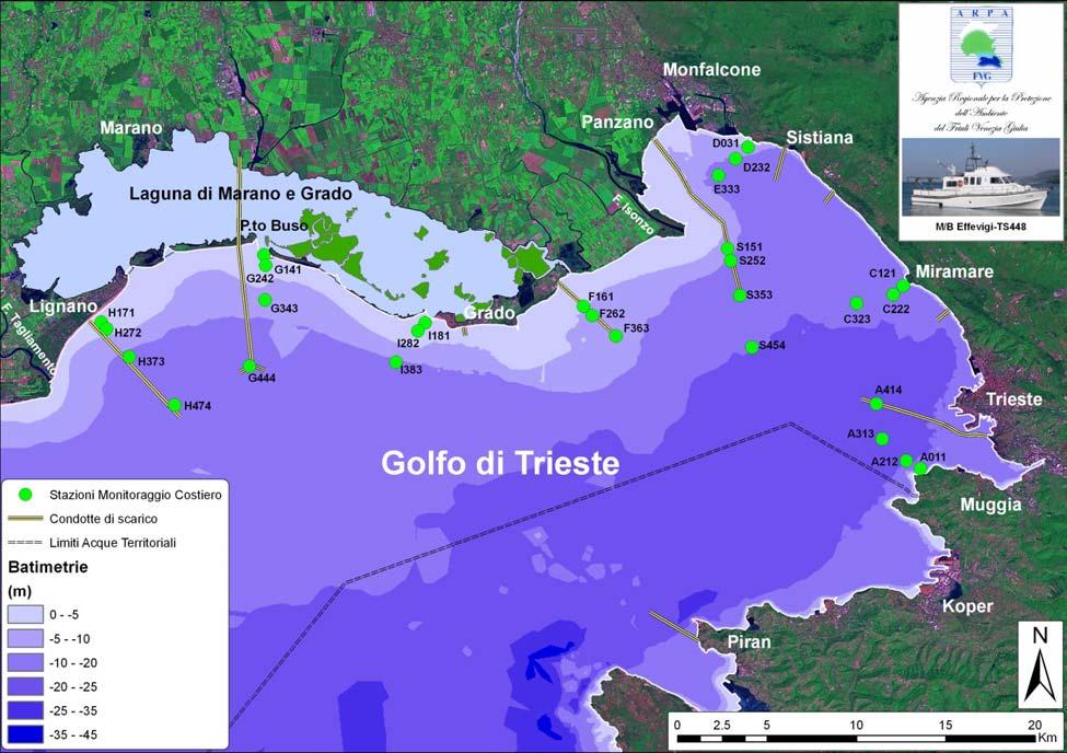 Delle otto aree d indagine quattro (Punta Sottile, Miramare, Baia di Panzano e Porto Buso) corrispondono a quelle storiche, campionate nell ambito dei programmi di monitoraggio marino costiero fin