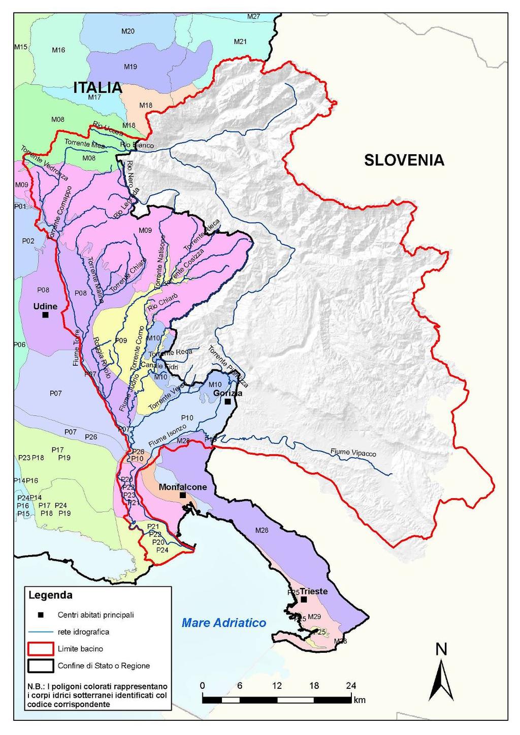 Figura 1.9: corpi idrici sotterranei nel bacino del fiume Isonzo.