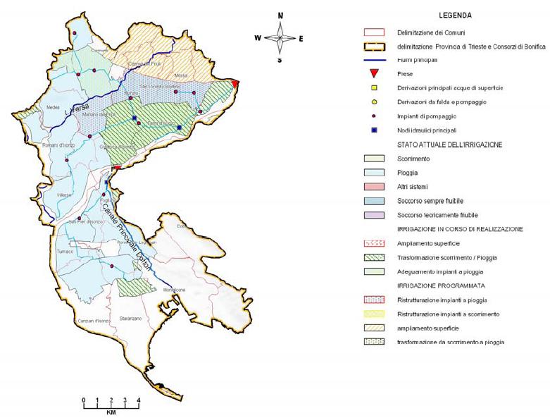 Figura 2.19: delimitazione del comprensorio Pianura Isontina con l indicazione della rete e della superficie servita dall irrigazione. Con DPGR 0420/Pres. del 31 luglio 1989 (pubblicato sul BUR n.