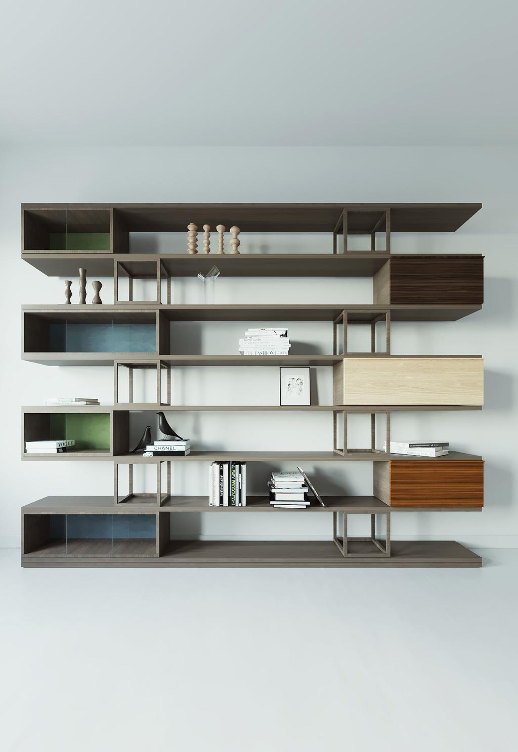 SWING BOOKSHELF Modular bookcases with open or closed compartments,