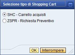 Selezionare il tipo di Shopping Cart desiserato e cliccare OK SHC Carrello Acquisti