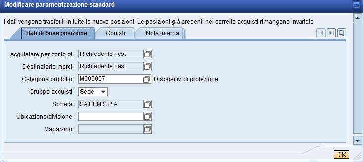 Passo 1 Parametrizzazione Standard 1/2 Cliccando su Impostare valori standard è possibile definire alcuni paramentri che verranno automaticamente acquisiti da