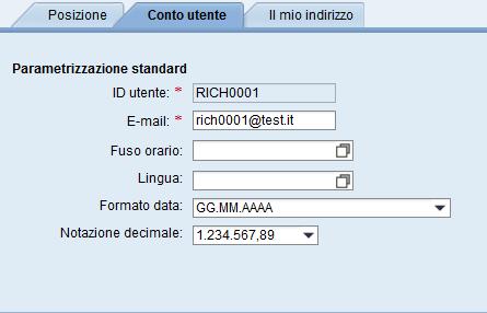 Intestazione Dal tab Conto utente è possibile modificare: