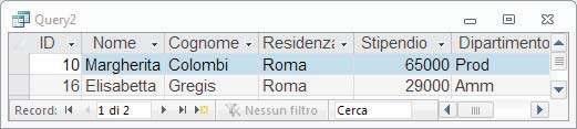 Tutti i dati dei dipendenti che abitano a Roma. SELECT * WHERE Residenza = 'Roma'; Il comando Select possiede i due predicati ALL e DISTINCT.