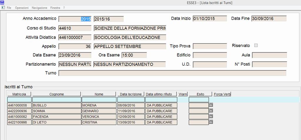 2.5 Lista iscritti Il bottone, presente in dettaglio appello selezionato, permette di accedere alla lista iscritti dell