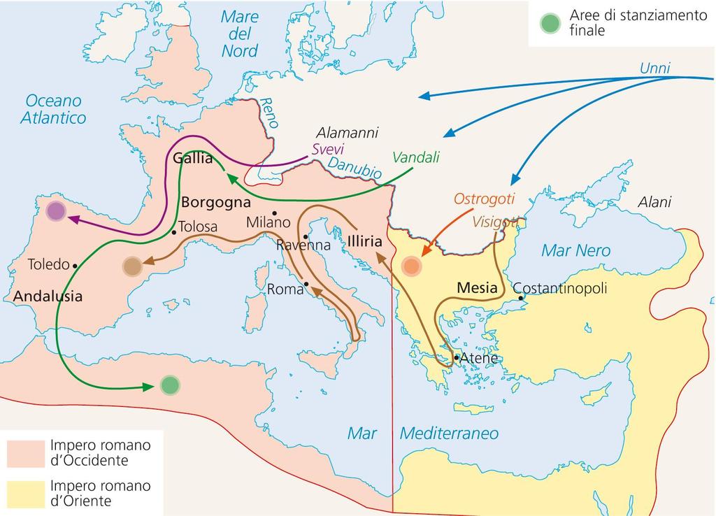 Migrazioni e invasioni barbariche L avanzata degli Unni produsse una serie di spostamenti verso