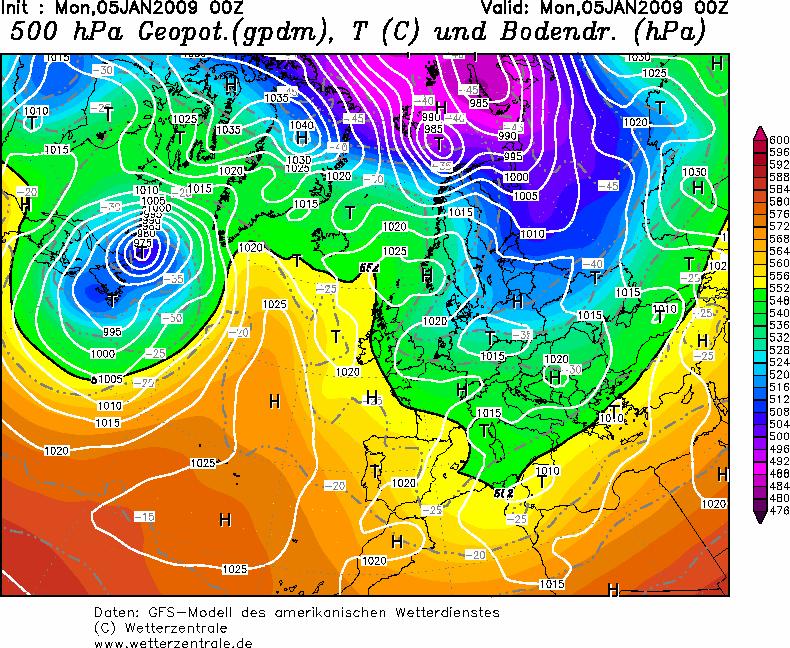 Il giorno 5 gennaio una nuova rotazione dell alta pressione di blocco alle correnti oceaniche sull Ovest Europa spingerà la stessa verso NE,facendo scivolare una massa fredda