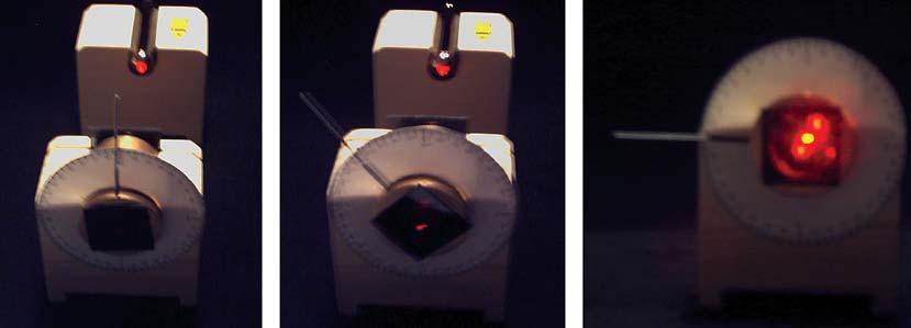 33 - LA LEGGE DI MALUS PER UNA SORGENTE DI LUCE MONOCROMATICA Due polaroid montati su supporto con goniometro sono allineati con un puntatore laser, che emette luce
