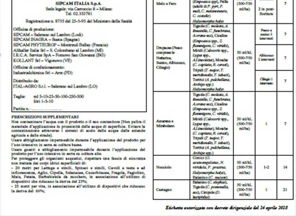 riducano la deriva del 25%. 25 metri per la vite, in associazione all utilizzo di dispositivi che riducano la deriva del 60%.