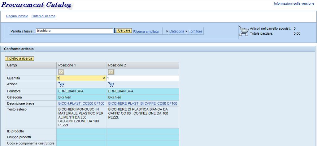 Confronto articoli Impostando la quantità desiderata e cliccando sull icona del carrello, si inserisce l articolo all interno del carrello acquisti.