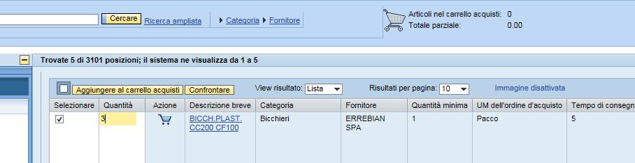 le quantità e cliccare sull icona carrello Inserire le