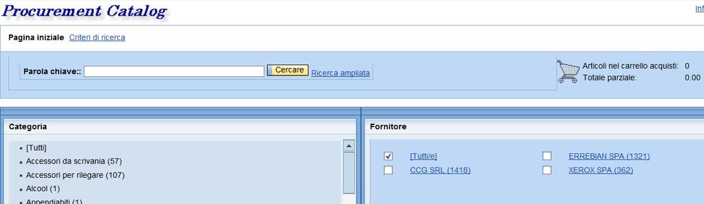 Struttura del catalogo elettronico: Lista Fornitore La lista