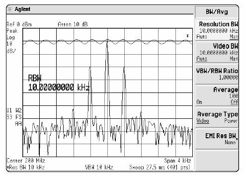2.3.2 Zero span e marcatori (markers) Nel caso si voglia vedere una modulazione in bassa frequenza, l analizzatore di spettro non ha una risoluzione in larghezza di banda sufficiente per