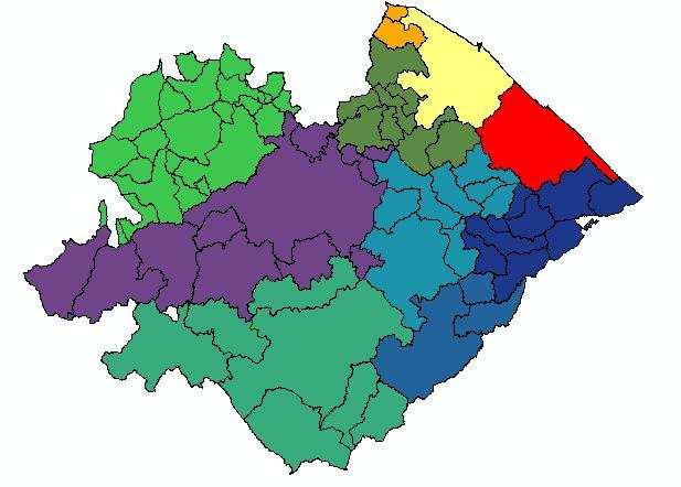 I 10 bacini omogenei In questa carta sono riportati i 10 bacini omogenei nei quali il territorio provinciale è stato suddiviso nelle linee del Piano strategico Provincia 2020.