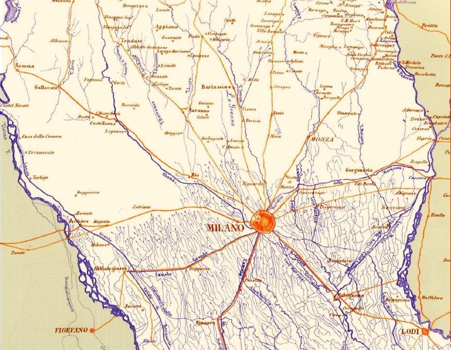 MILANO: Città senza fiume sorge al centro di una vasta zona di pianura delimitata dai fiumi Adda e Ticino; lontana dai fiumi principali;