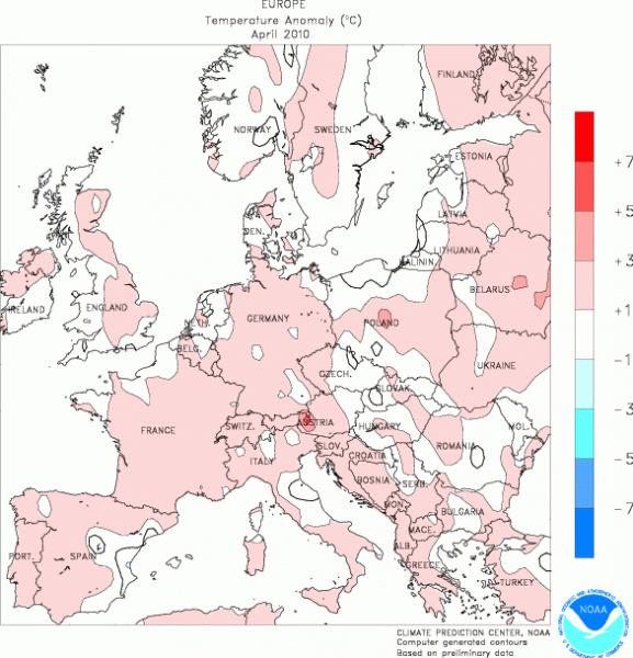 Si nota subito, sia nella mappa globale sia nel dettaglio dell Europa qui di fianco, che l anomalia negativa presente sull Europa occidentale fino allo scorso mese, sparisce in aprile e viene