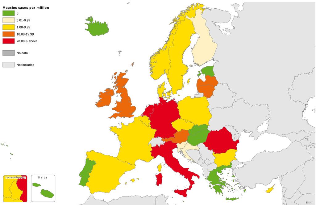 Situazione del morbillo e della rosolia in Europa Figura 5. Casi di Morbillo in Europa: Maggio 2013 - Aprile 2014.