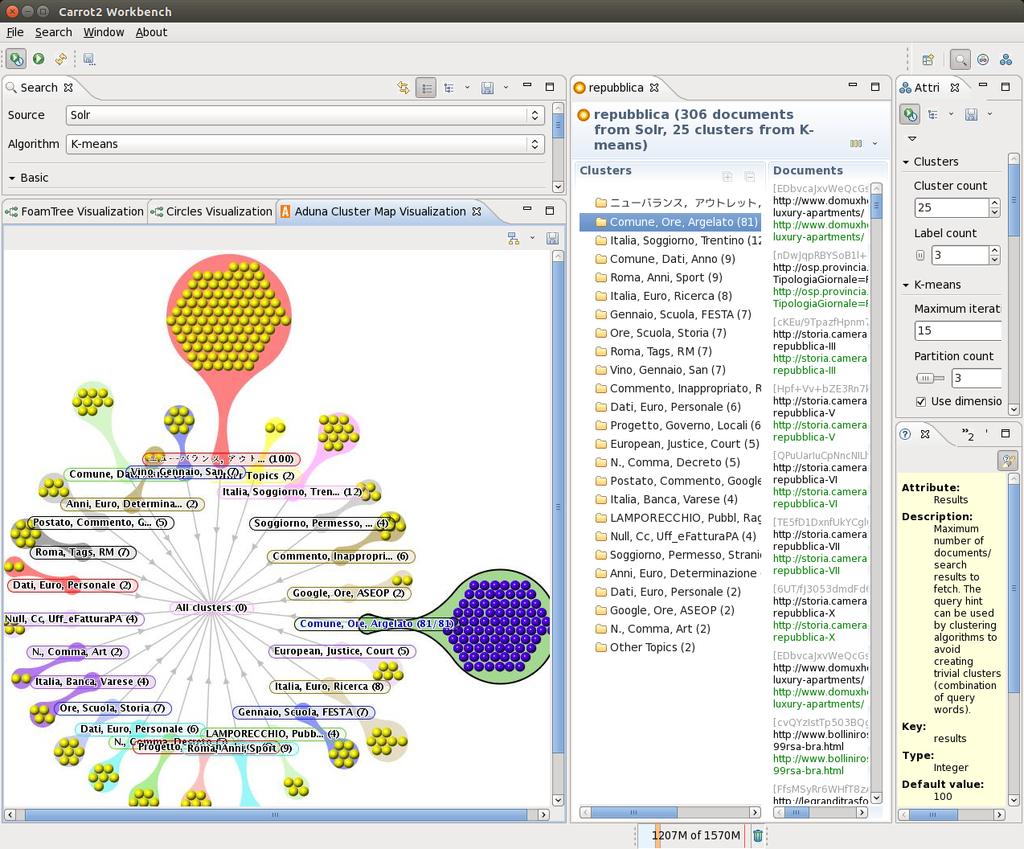 Clustering dei dati: Carrot2 Funzionalità: Creazione di cluster sui di dati.