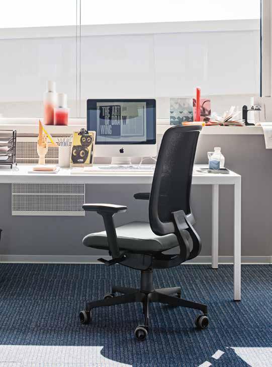en_a collection of ergonomic, comfortable office chairs, perfect even for the boardroom. Available in versions with mesh or padded backrest, with adjustable internal lumbar support.