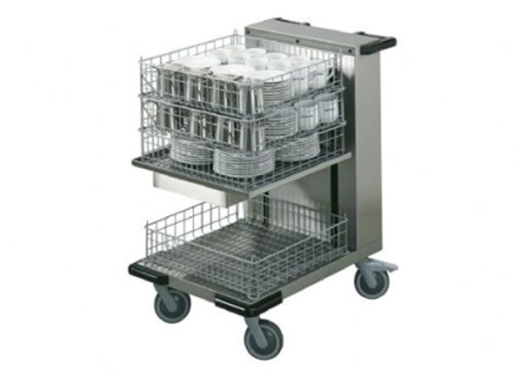 5 CARRELLO ELEVATORE CESTELLI 6 costruzione in acciaio inox 18/10 piattaforma mm. 650x530 capacità: n.