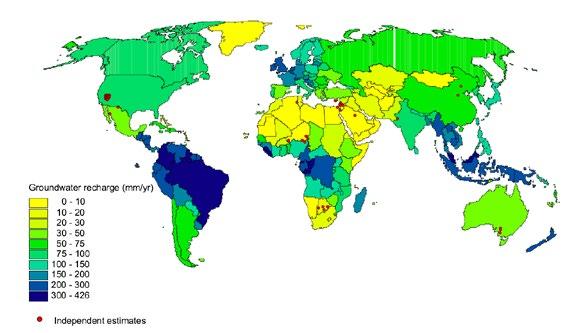 Ricarica media delle acque sotterranee nei vari paesi a lungo
