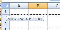 5. Modifica l della riga 2 portandola a 40 pixel (porta il puntatore nella cornice di destra dove sono numerate le righe > posiziona il puntatore tra l e la riga 3 [il puntatore deve cambiare in una