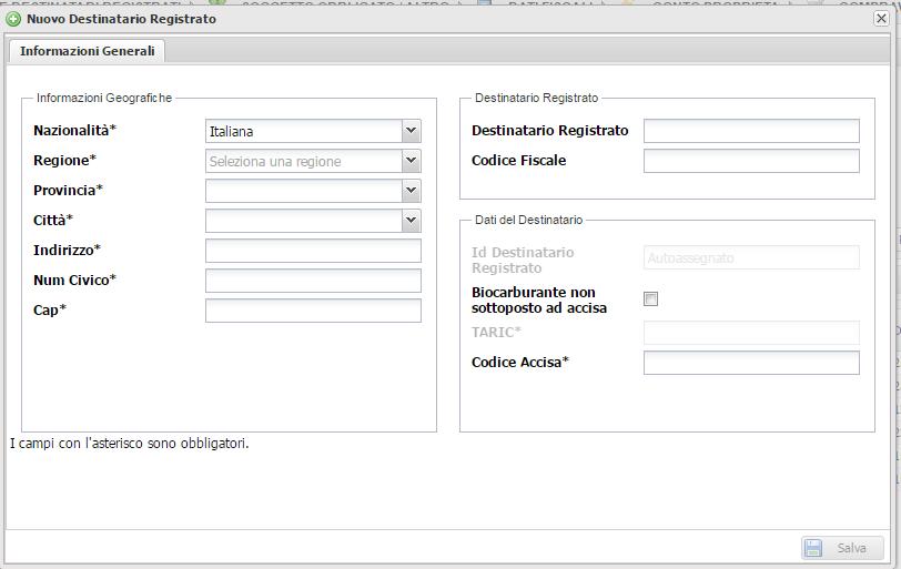 4.1 Inserimento di un nuovo destinatario registrato Per procedere alla creazione di un nuovo destinatario registrato, è necessario cliccare sul pulsante Nuovo destinatario registrato (Figura 8, C).