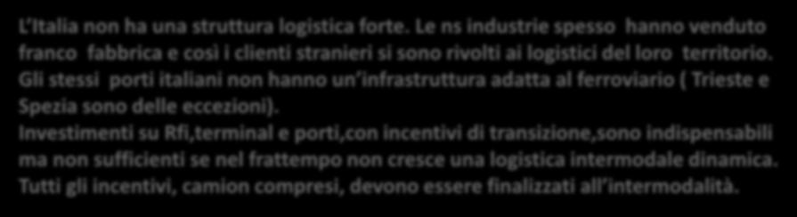 lavorare con l autotrasporto ( e non contro). L Italia non ha una struttura logistica forte.