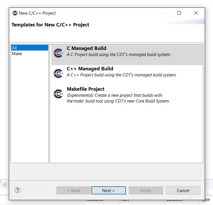 Utilizzo di Eclipse CDT Nuovo Progetto Create un nuovo progetto Selezionare dal menu File New C/C++ project C Managed Build Next Dare un nome al progetto,