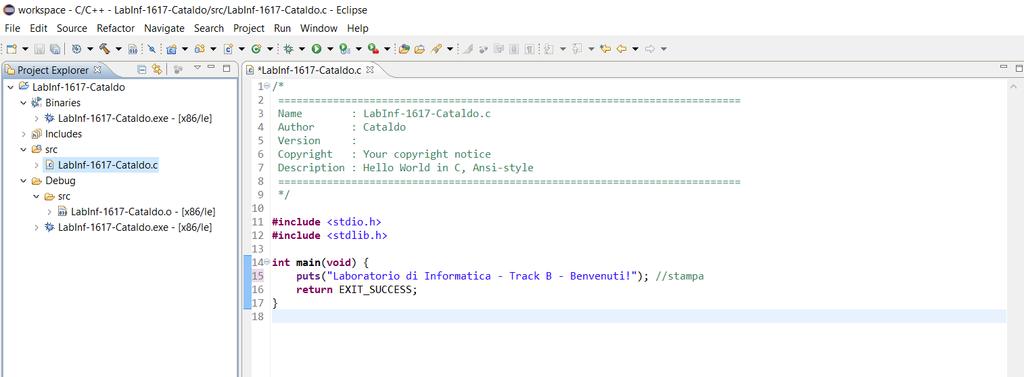 Utilizzo di Eclipse CDT Interfaccia utente Progetti