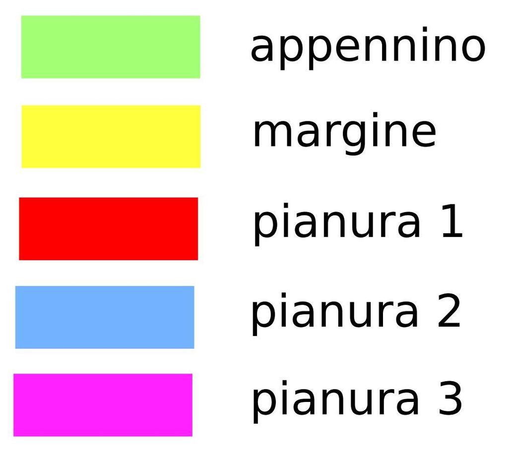 2 sono visibili i colori che indicano i settori in cui è stato suddiviso il territorio regionale; il sito allo studio è