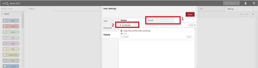 13) Installare il pacchetto node-red-contrib-web-worldmap, che utilizzeremo per inserire una mappa con la posizione del gateway SS10680.