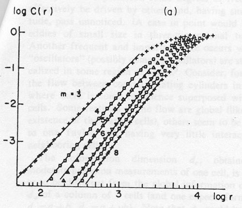 Dal grafico di logc m ( r) in funzione di log r, si ricava la stima di d calcolando la pendenza. La stima di d tende ad un valore asintotico (pari a circa 2.