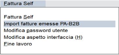 Nella lista di selezione dei menu scegliere Importa fatture emesse PA-B2B