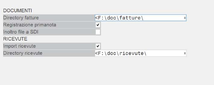 specificare le cartella da cui prelevare le fatture o le ricevute.