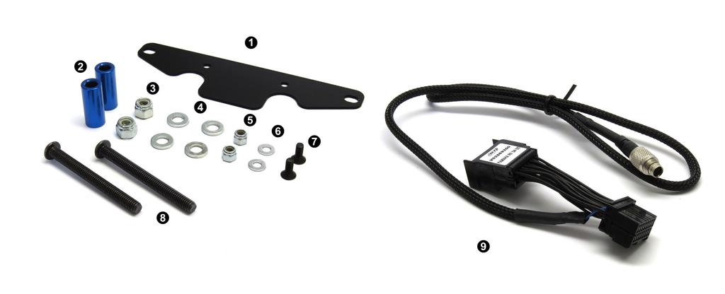 Kit SoloDL per Yamaha R6 2004-2005 codice prodotto: V0256920CS Il kit contiene: 1 staffa (1) 2 distanziali (2) 2 dadi auto bloccanti M6 (3) 4 rondelle M6 (4) 2 dadi auto bloccanti M4 (5) 2 rondelle