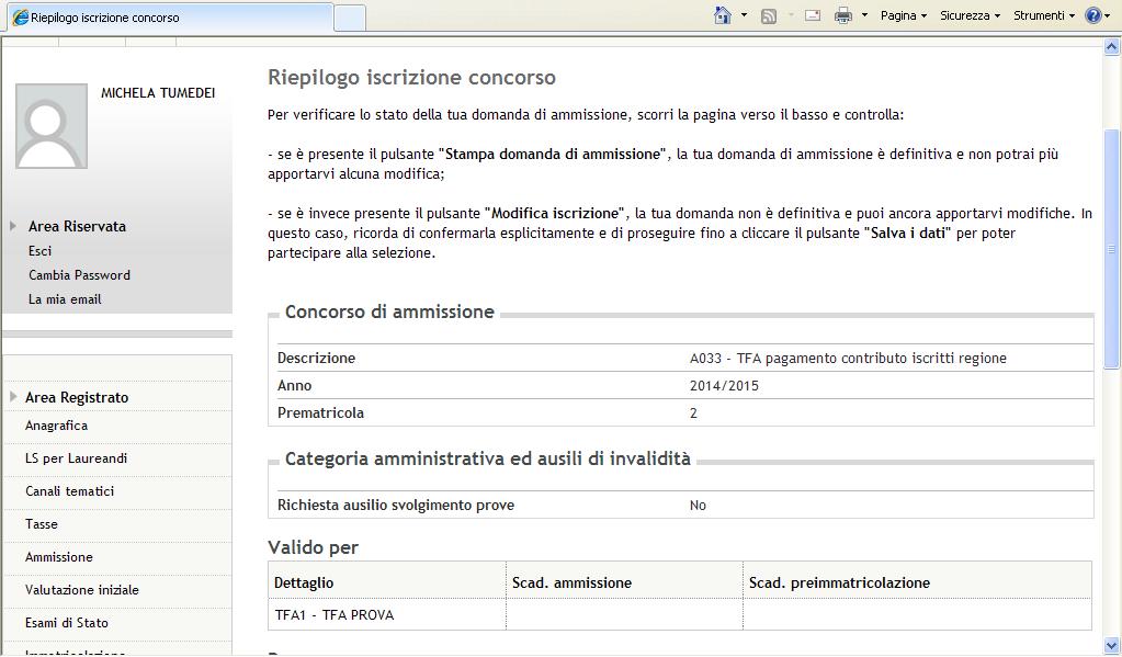 Se i dati inseriti sono corretti, cliccare