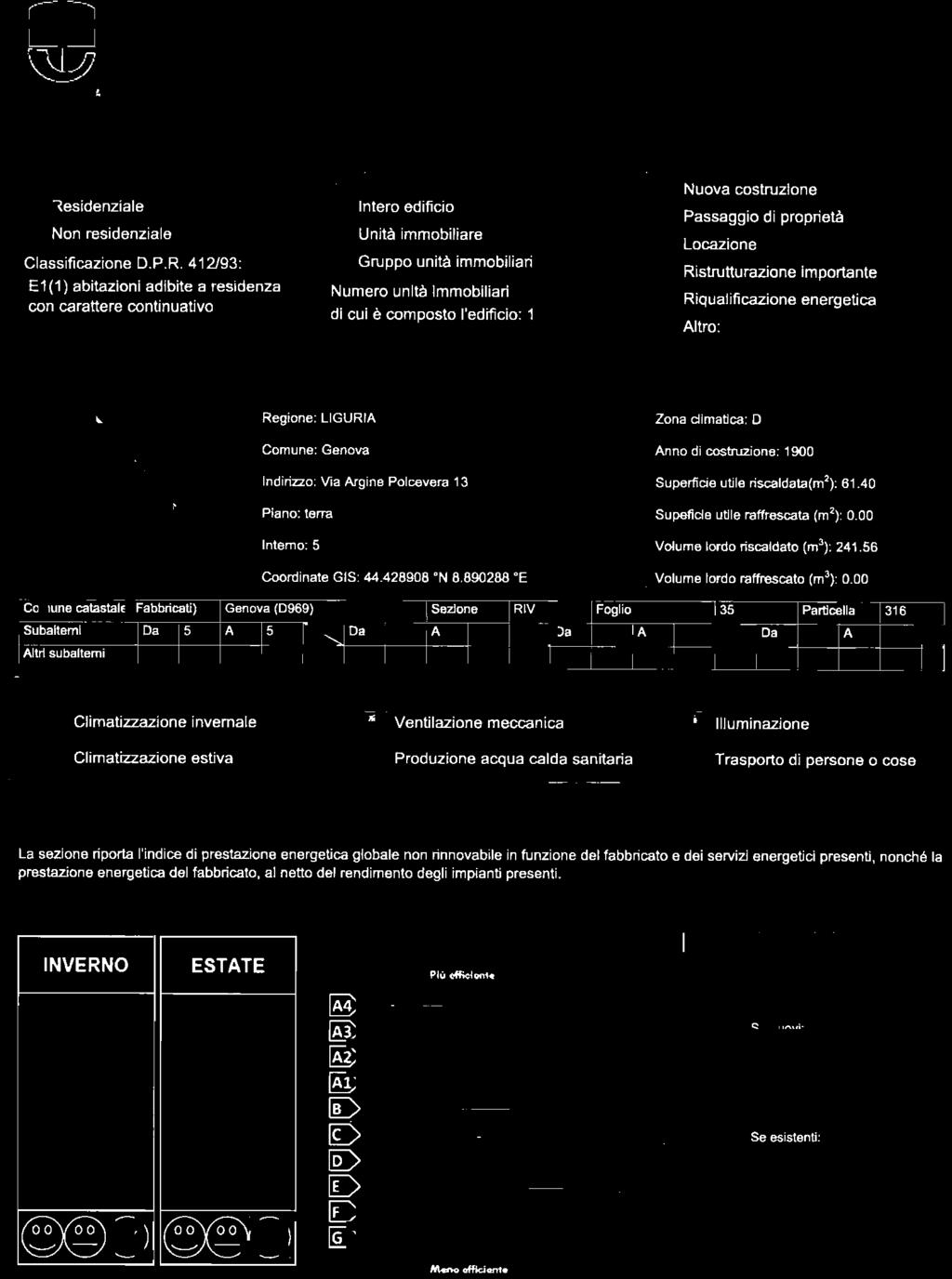 servizi energetici presenti, nonché la prestazione energetica del fabbricato, al netto del rendimento degli impianti