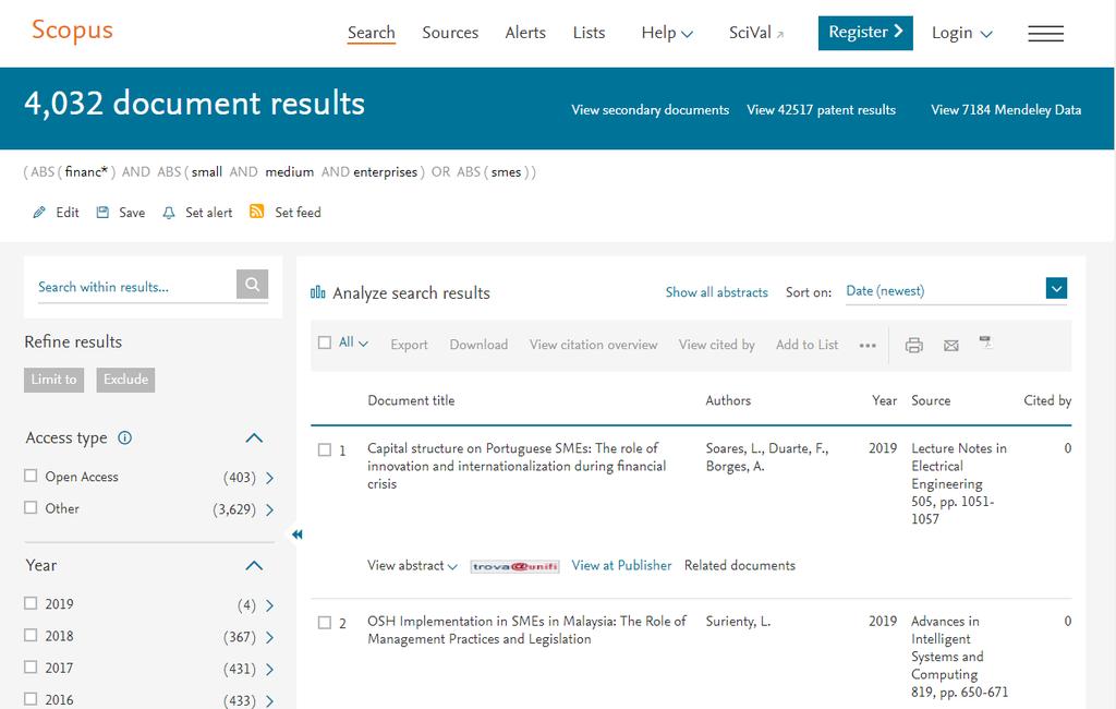 Esempio Sto cercando documentazione sul finanziamento delle piccole e medie imprese Ecco una possibile impostazione utilizzando Document search: inserire il termine financ* (nel campo Article title)