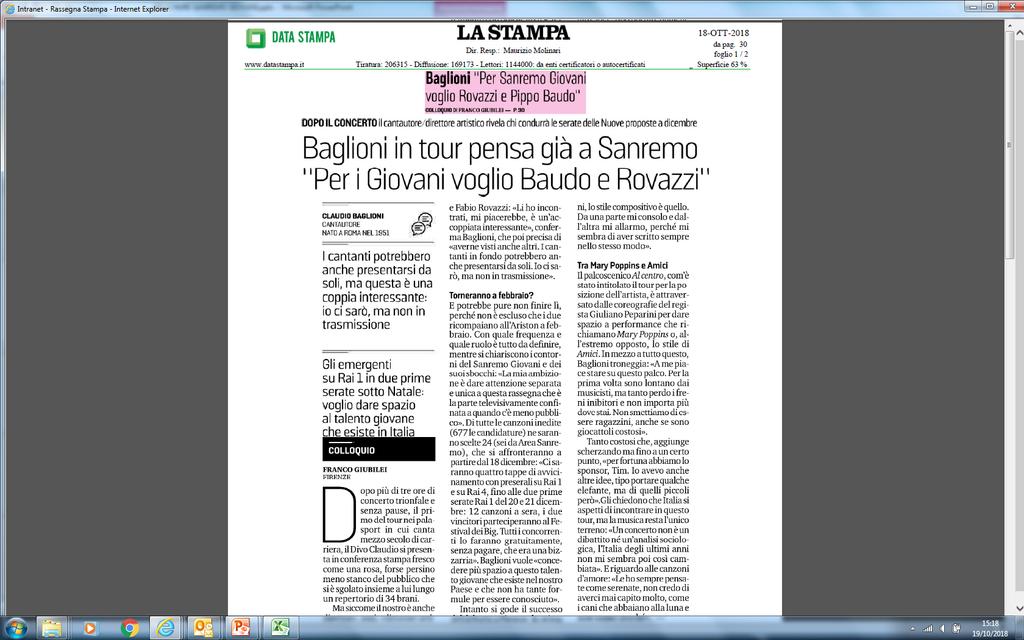 Sanremo Giovani 2018 le dichiarazioni delle ultime settimane Sanremo Giovani e Festival 2019: Baglioni ha tutto in testa ed importante sarà il Mini Festival di dicembre.