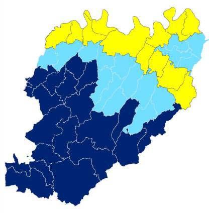 1. Inquadramento delle realtà produttive provinciali Territori della Y rovesciata Territori pedecollinari Territori collinari-montuosi Gli ambiti produttivi esistenti sono localizzati principalmente