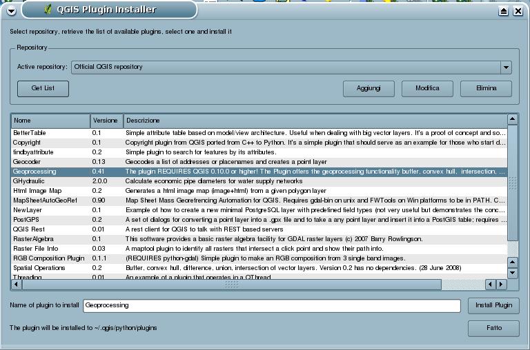 Attivare altre operazioni spaziali Per effettuare operazioni spaziali più complesse occorre caricare un plugin (modulo aggiuntivo ) di QGIS tramite l'apposita interfaccia; clicchiamo quindi