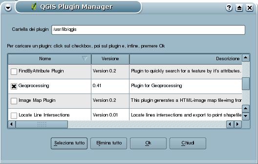 Attivare altre operazioni spaziali A questo punto attiviamo il plugin scegliendo il percorso Plugins Plugin Manager.