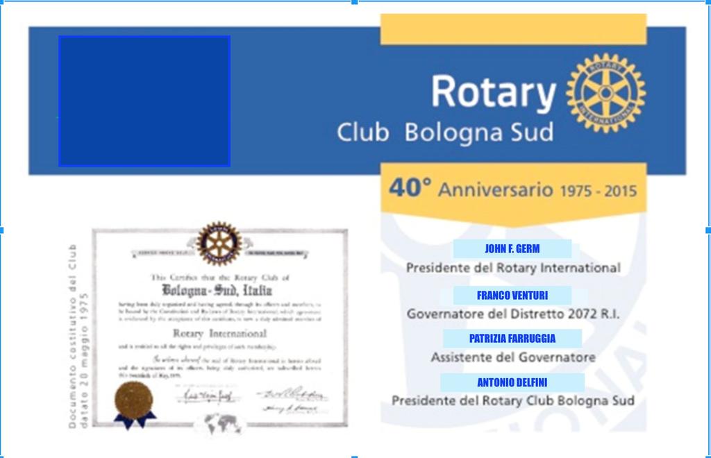 PATRIZIA FARRUGGIA Assistente del Governatore ANTONIO DELFINI Presidente del Rotary Club Bologna Sud 29 novembre Ristorante Nonno Rossi - ore 20.