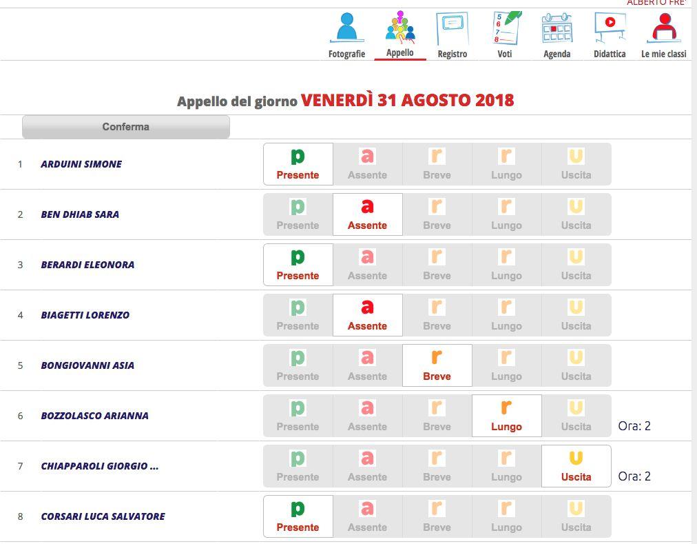 Torno nel registro, prima riga stato