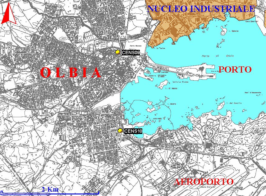 5.5. OLBIA Le due stazioni di monitoraggio di Olbia sono ubicate in zona urbana, una nella parte sud e una nella parte centrale del centro abitato ed entrambe nei pressi di strade di medio o elevato