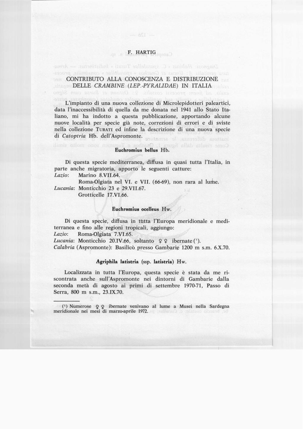 F. HARTIG CONTRIBUTO ALLA CONOSCENZA E DISTRIBUZIONE DELLE CRAMBINE (LEP.