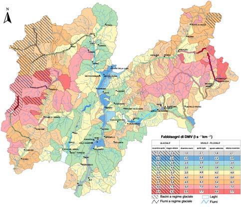 Figura 10 - Mappa dei valori tendenziali del deflusso minimo vitale nella Provincia di Trento (Fonte: Piano di tutela della acque - Relazione di sintesi, 2005) La tempororizzazione per il
