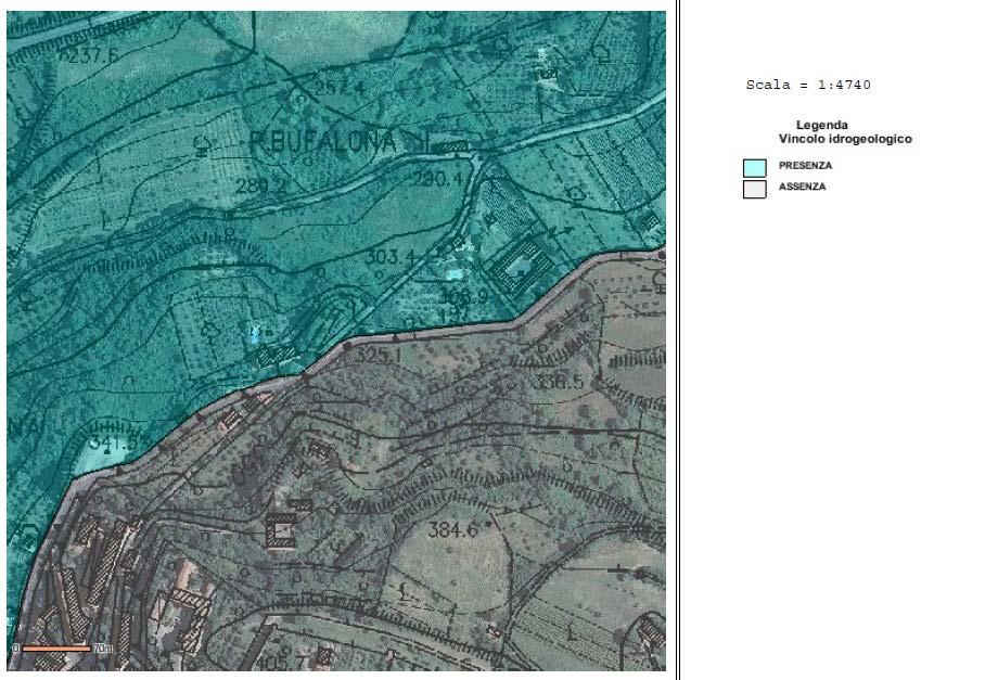 L area in esame è caratterizzata dalla presenza del Vincolo Idrogeologico ai sensi del R.D.