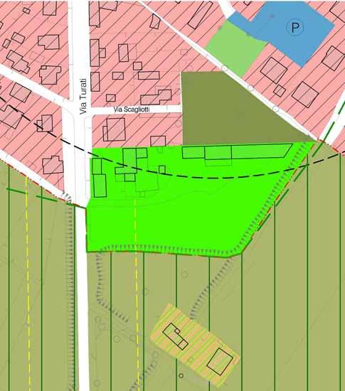 azzonamento area identificata dal perimetro rosso da Ambito residenziale consolidato di completamento e Ambito agricolo di rispetto